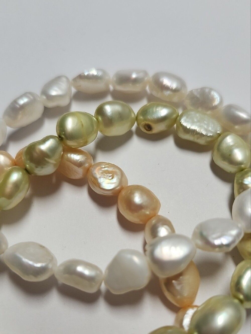 Real Pearl Stretch Bracelet Set — White, Green, Peach - Picture 2 of 4